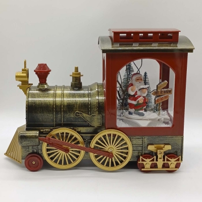 retro τρενακι χριστουγεννιατικο χιονι/φωτακια/μουσικη 31*24*15cm maroon gold
