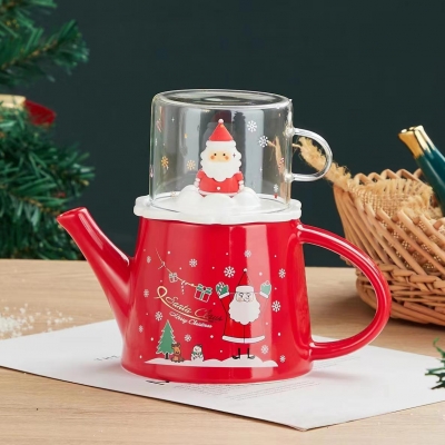 set τσαγιερα με κουπa santa red