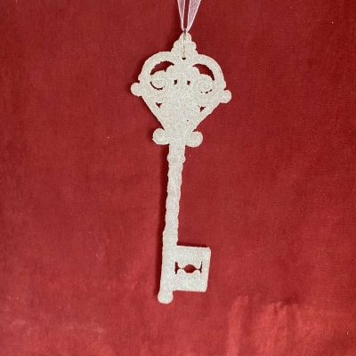 στολιδι κλειδι glitter 5*15cm λευκo