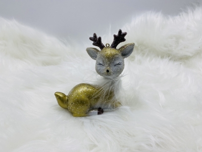 στολιδι αθραυστο ελαφακι/πουπουλα 10*5*10cm white/gold