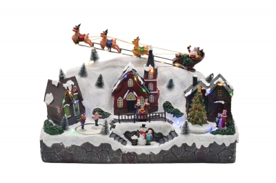 χρ.χωριο με ιπταμενο ελκηθρο 39,5*23*26,5cm κινηση/φωτακια/μουσικη 3aa