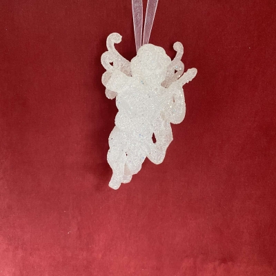 στολιδι αγγελακι glitter 7*11cm λευκο