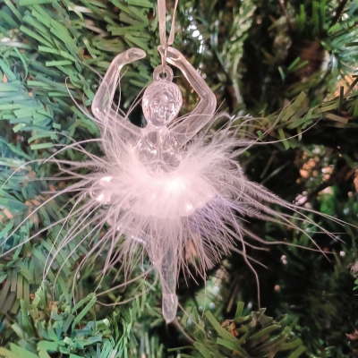 στολιδι μπαλαρινα διαφανη/πουπουλα 5*12cm