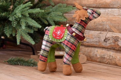 χρ. ελαφακι υφασματινο καρω με περιλαιμιο κουδουνακια 18*30cm