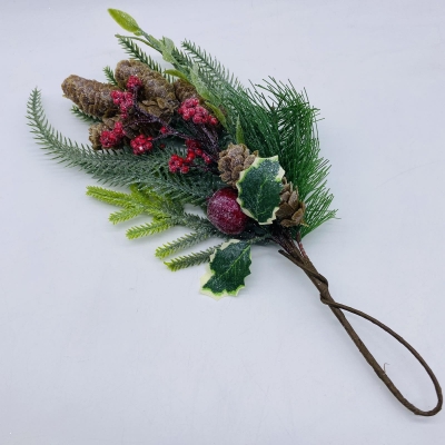 τεχνητο bunch κρεμαστο ελατο/γκι/κουκουναρια 30cm χιονισμενο