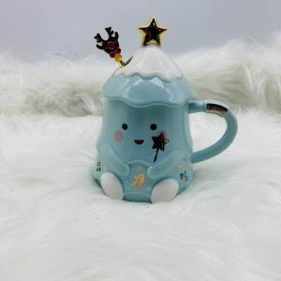 κουπα με καπακι αστερακι/κουταλακι ταρανδος  400ml light blue