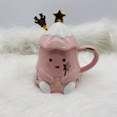 κουπα με καπακι αστερακι/κουταλακι ταρανδος  400ml pink