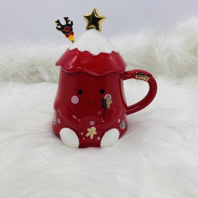 κουπα με καπακι αστερακι/κουταλακι ταρανδος  400ml red