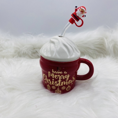 κουπα με καπακι cupcake/καλαμακι santa 350ml red/white