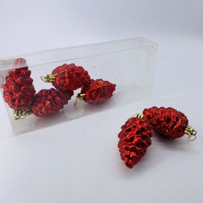 πακετο s/6 στολιδια κουκουναρια 7cm red