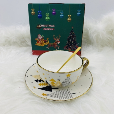 κουπα με πιατακι/κουταλακι joy 11*5.5*16.4cm white/gold