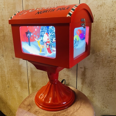 mini mailbox χριστουγεννιατικο χιονι/φωτακια/μουσικη 27.5*20*40cm red