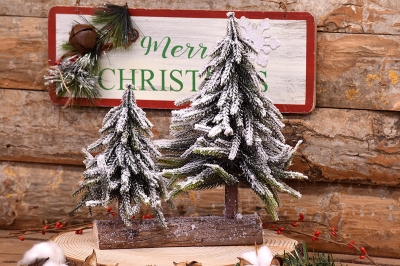 χρ.δεντρακι επιτραπεζιο διπλο σε βαση ξυλινη με φλοιο 25*16*26cm