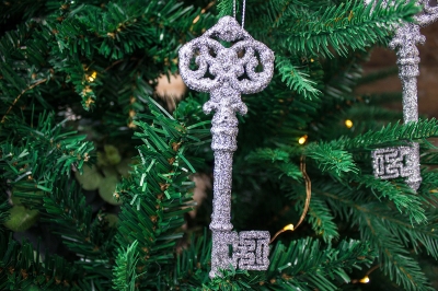 στολιδια κλειδια glitter ασημενια s/3