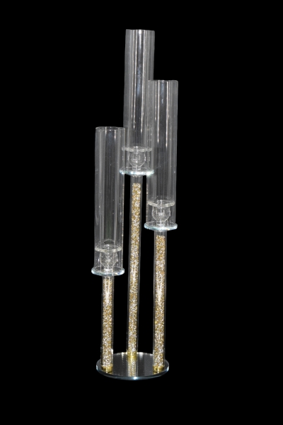 ΚΗΡΟΠΗΓΙΟ ΓΥΑΛΙΝΟ/ΧΡΥΣΟ 16*16*73cm 3 ΘΕΣΕΩΝ ΕΠΙΤΡΑΠΕΖΙΟ