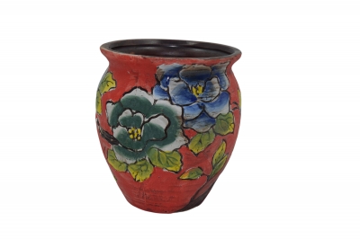 ΒΑΖΑΚΙ HANDPAINTED ΜΠΛΕ ΛΟΥΛΟΥΔΙΑ 12.6*12.5*14.2CM ΚΟΚΚΙΝΟ