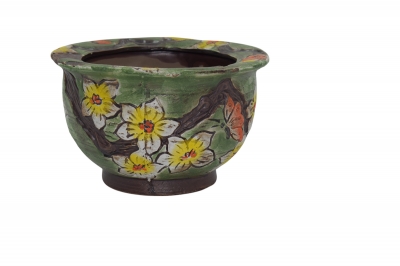 ΒΑΖΑΚΙ HANDPAINTED ΚΙΤΡΙΝΑ ΛΟΥΛΟΥΔΙΑ 17.3*17.1*10.9CM ΜΕΝΤΑ