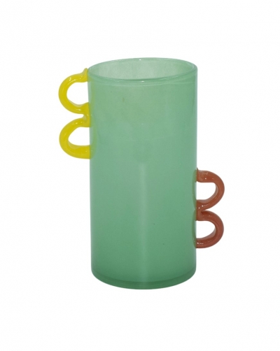 GLASS VASE MULTICOLOR HANDLES 20*13*25CM GREEN