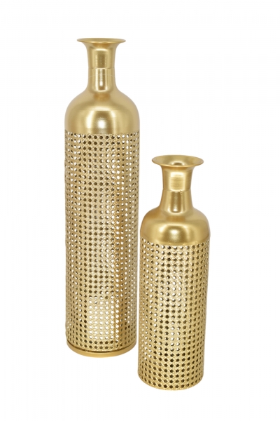 SET/2 ΜΕΤΑΛΛΙΚΟ ΦΑΝΑΡΙ/ΜΠΟΥΚΑΛΙ 17*16.5*68/14*14*48CM GOLD