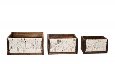 ΞΥΛΙΝΑ ΚΑΦΑΣΙΑ MACRAME S/3, 40*30*25CM NATURAL WOOD MEDIUM