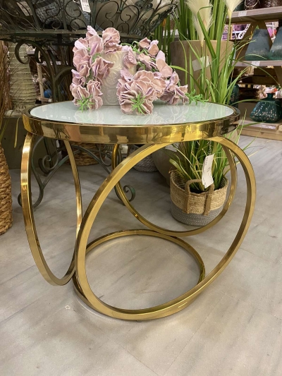 ΜΕΤΑΛΛΙΚΟ ΤΡΑΠΕΖΑΚΙ ΣΤΡΟΓΓΥΛΑ ΠΟΔΙΑ 49*49CM GOLD/WHITE