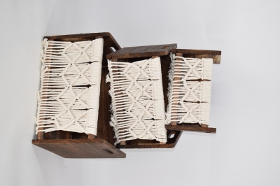 ΞΥΛΙΝΑ ΚΑΦΑΣΙΑ MACRAME/ΚΡΟΣΣΙΑ S/3, 40*30*25CM NATURAL WOOD DARK