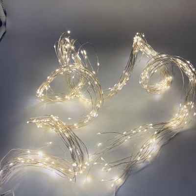 MICROLED CURTAIN x 10 STRINGS 3*2M 400LED SILVER STEADY WARM WHITE IP44