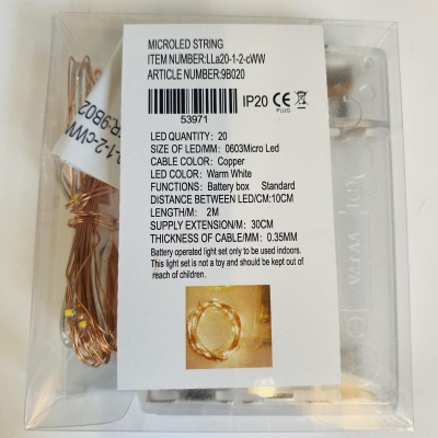MICROLED STRING 2M 20LED COPPER STEADY WARM WHITE IP20 3AA