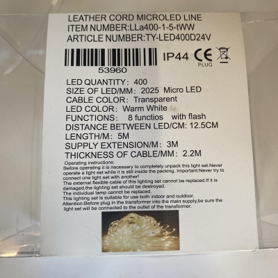 leather cord lights 5m 400led transparent 8 functions warm white ip44