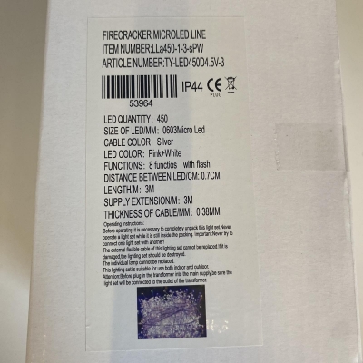 firecracker lights 3m 450led silver 8 functions pink/white ip44