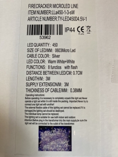 firecracker lights 3m 450led silver 8 functions warm white/white ip44