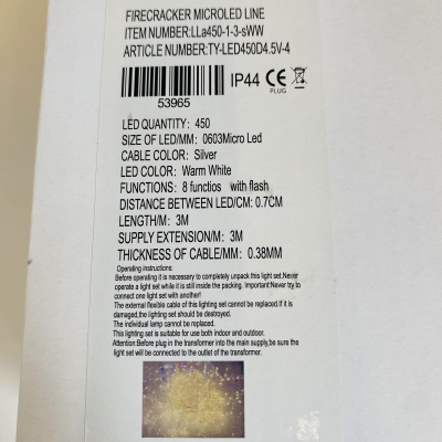 firecracker lights 3m 450led silver 8 functions warm white ip44
