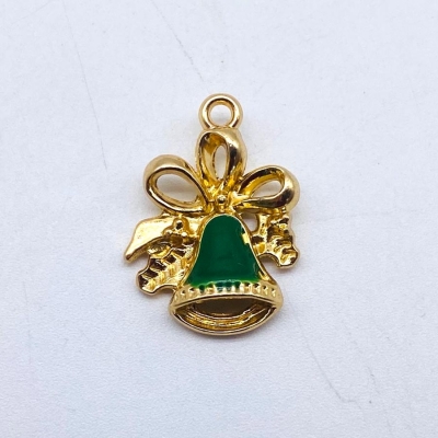 μεταλλικη καμπανα/φιογκος 15*21mm πρασινο/χρυσο 10τεμ