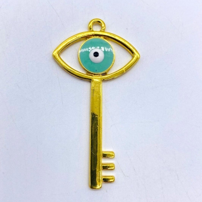 μεταλλικο κλειδι-γαλαζιο ματι 50mm χρυσο