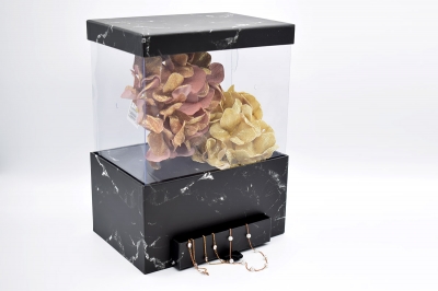 FLOWER BOX 23.5x16x31cm ΜΕ ΣΥΡΤΑΡΙ PVC/MARBLE BLACK