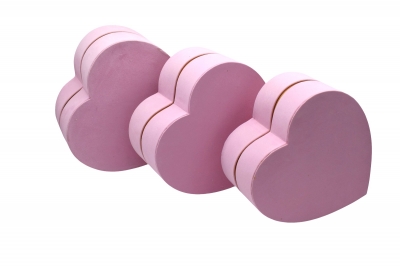 FLOWER BOX ΚΑΡΔΙΕΣ S/3 VELVET 26x25x13.8cm PINK