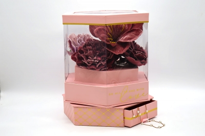 FLOWER BOX ΠΟΛΥΓΩΝΟ ΜΕ ΣΥΡΤΑΡΙ 26.5x26.5x30cm PVC/PINK