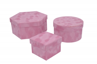 FLOWER BOX ΠΟΛΥΓΩΝΙΚΑ S/3 VELVET 23.5x21x11cm PINK