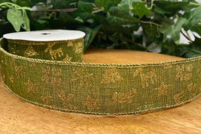 κορδελα 40mmx10y χρ.σχεδια glitter πρασινη