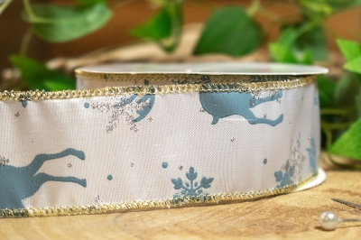 κορδελα 40mmx10y ελαφακια με νιφαδες λευκη/γαλαζια