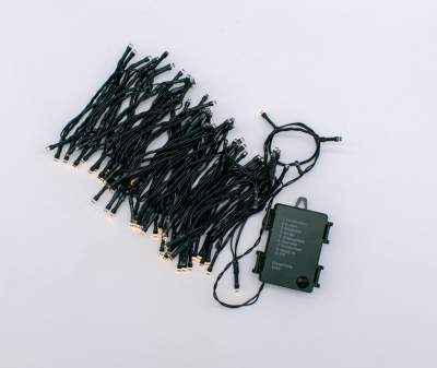 λαμπακια μπαταριας 100 led σειρα ip44/10m/πρασινο καλωδιο/warm white