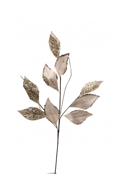 κλαδι με φυλλα velvet/beads 24cm champagne