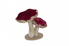 S/2 velvet mushrooms with beads 14.5*10.5*15cm bordeaux