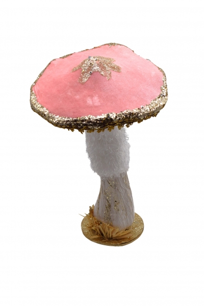 velvet mushroom with beads 27*26.4*42cm peach pink